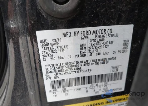 2015 Ford Expedition El Limited z USA, uszkodzony, nr VIN 1FMJK2AT7FEF33179